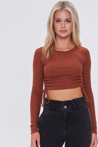 RUST Ruched Drawstring Crop Top, image 1