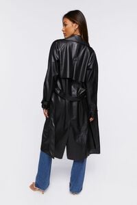 BLACK Belted Faux Leather Duster Jacket, image 3
