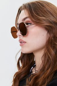 GOLD/BROWN Geometric Frame Sunglasses, image 2