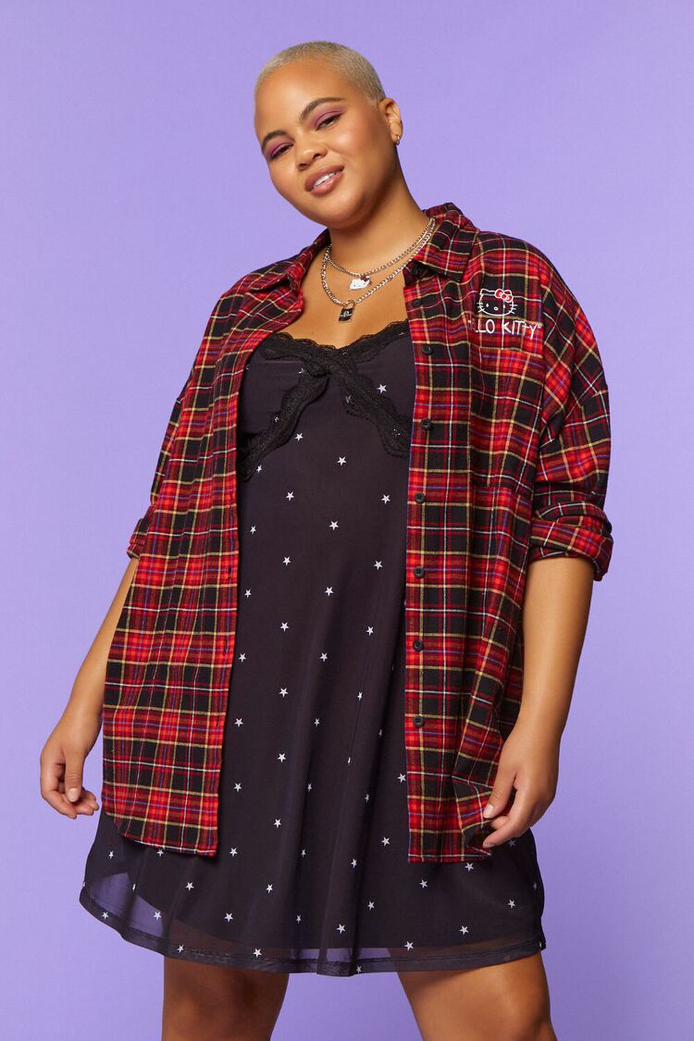 RED/MULTI Plus Size Hello Kitty & Friends Flannel Shirt, image 2