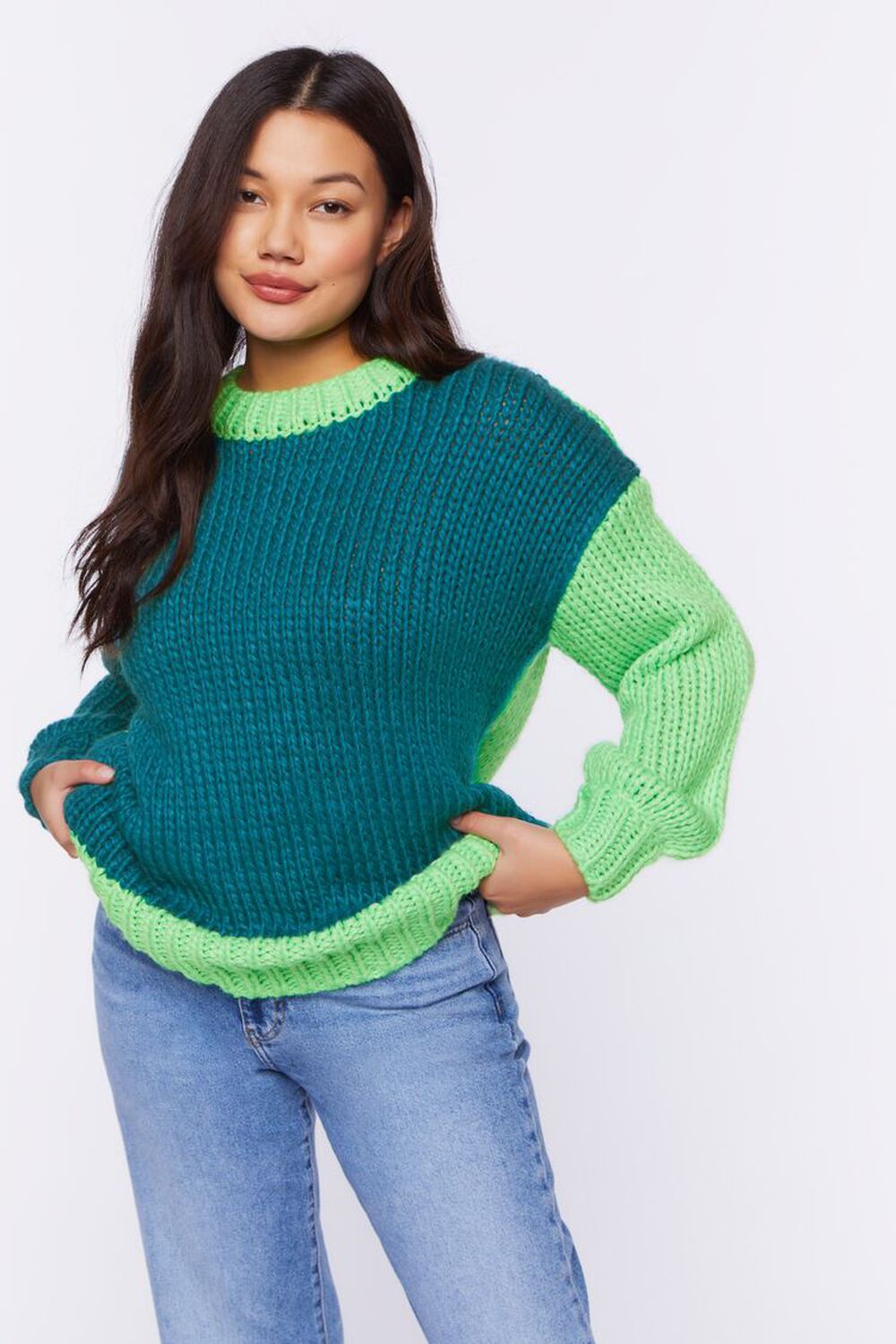 Colorblock Purl Knit Sweater, image 1