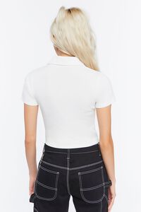 WHITE Ribbed Knit Zip-Up Top, image 3