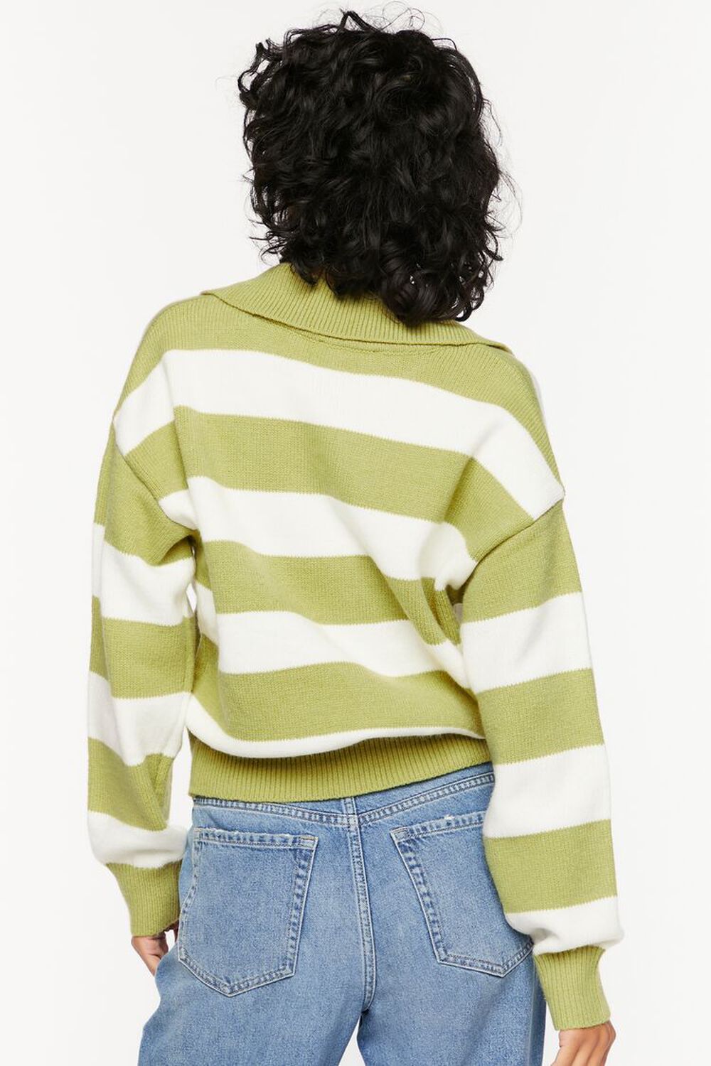 GREEN/CREAM Striped Collared Sweater, image 3