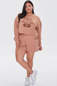 TAUPE/BROWN Plus Size Fleece California Shorts, image 5