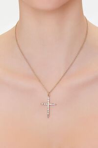 GOLD/CLEAR Rhinestone Cross Chain Necklace, image 1