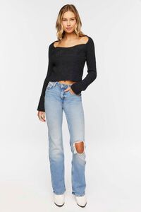 BLACK Ribbed Fuzzy Knit Sweater, image 4