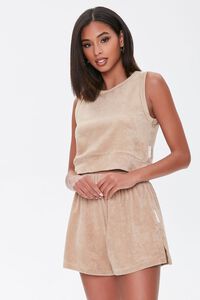 BROWN Kendall & Kylie Terrycloth Elastic Shorts, image 1