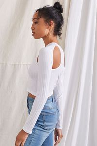 WHITE Ribbed Cutout Halter Crop Top, image 3