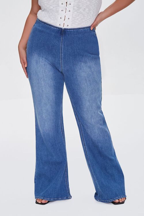 MEDIUM DENIM Plus Size Premium Pull-On Flare Jeans, image 2