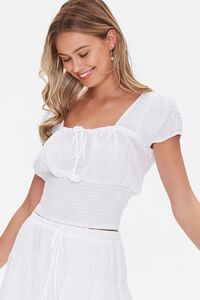 WHITE Self-Tie Smocked Top & Tiered Skirt Set, image 5