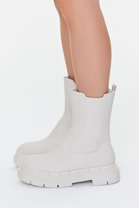 WHITE Faux Leather Lug-Sole Chelsea Booties, image 2