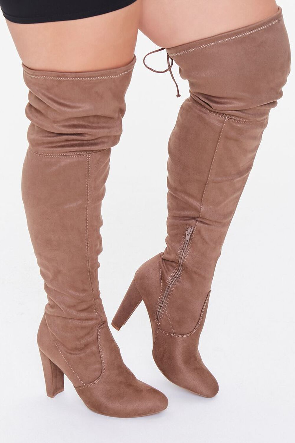 TAUPE Faux Suede Block Heel Boots (Wide), image 1