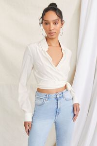 CREAM Cropped Self-Tie Wrap Top, image 1