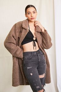 TAUPE Faux Shearling Open-Front Coat, image 1