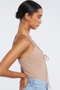 TAUPE Ribbed Lace-Up Cami Bodysuit, image 2