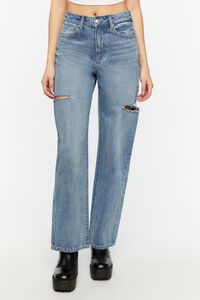 MEDIUM DENIM Split High-Rise 90s-Fit Jeans, image 1