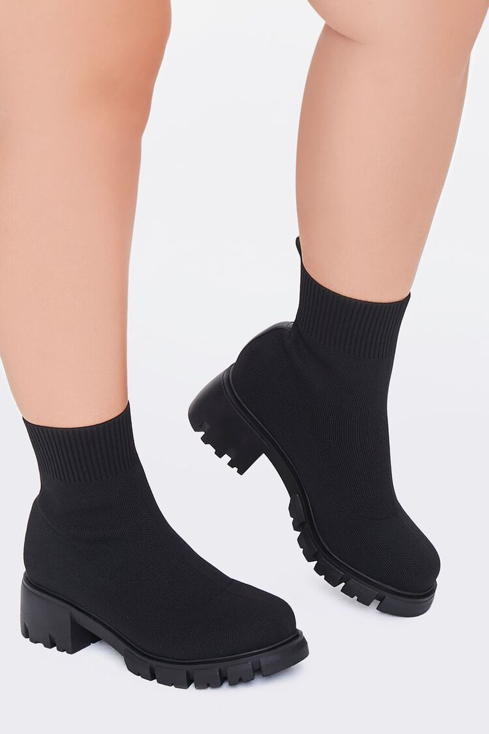 BLACK Lug-Sole Sock Booties (Wide), image 1