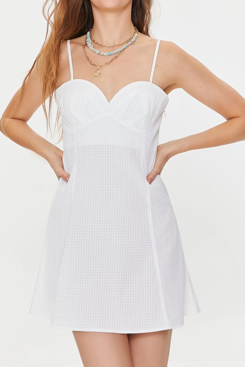 WHITE Sweetheart Gingham Mini Dress, image 2