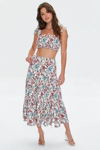CREAM/MULTI Floral Print Crop Top & Midi Skirt Set, image 4