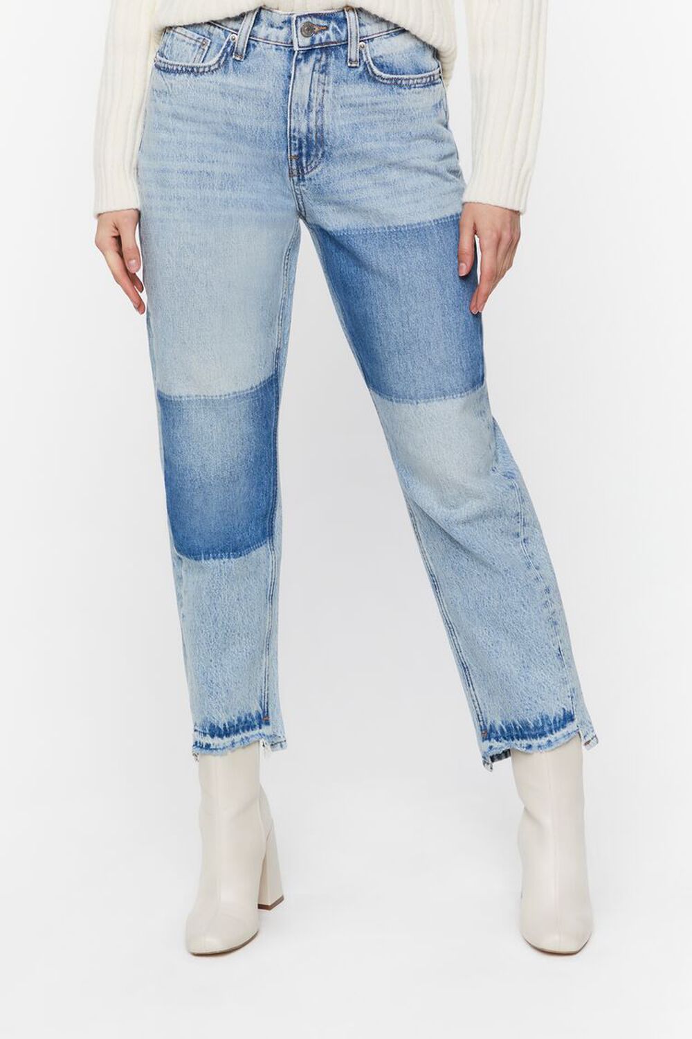 MEDIUM DENIM High-Rise Colorblock Straight Jeans, image 1