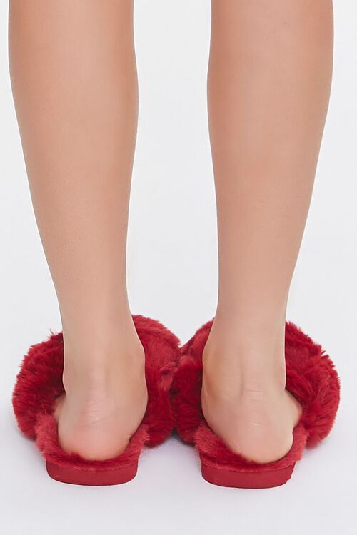 RED Faux Fur Open-Toe Slippers, image 3