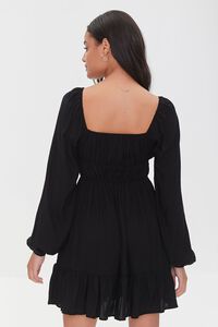 BLACK Twill Peasant-Sleeve Mini Dress, image 3