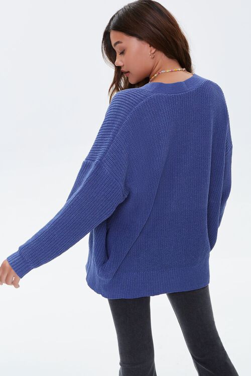 BLUE Ribbed Knit Cardigan Sweater, image 3