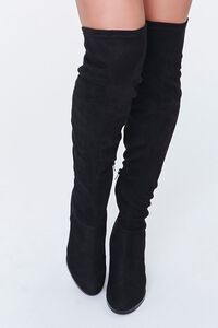 BLACK Faux Suede Bow Thigh-High Boots, image 4