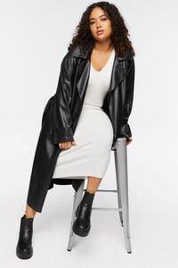 BLACK Plus Size Faux Leather Trench Coat, image 1