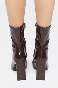 BROWN Faux Patent Croc Leather Booties, image 3