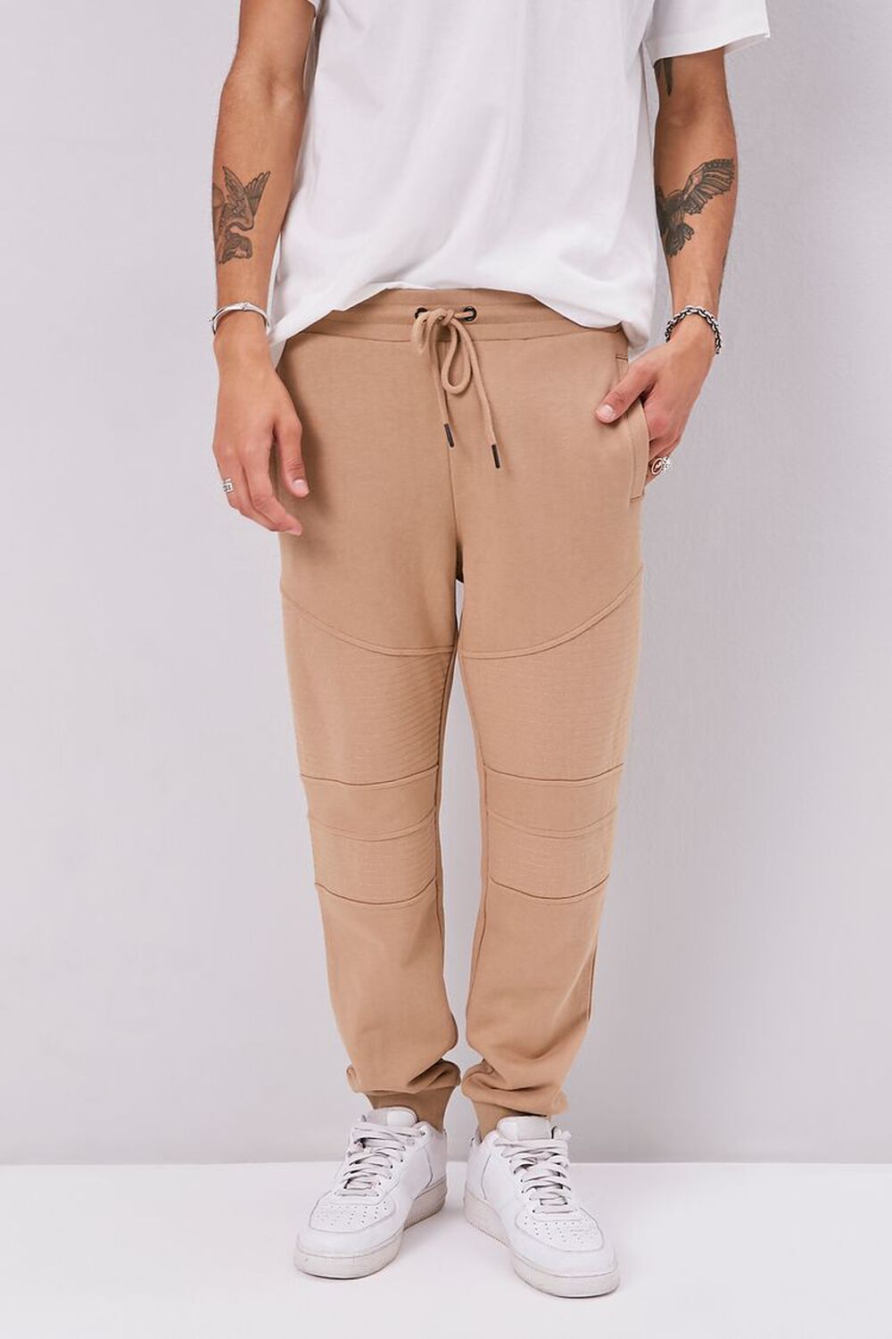 TAUPE French Terry Drawstring Moto Joggers, image 2