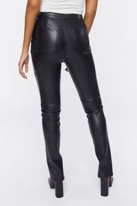 BLACK Faux Leather Split-Hem Pants, image 4
