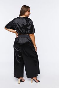 BLACK Plus Size Ruched Crop Top & Pants Set, image 3