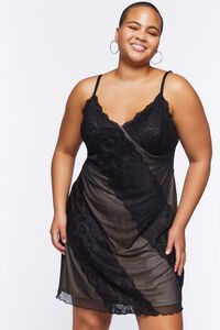 BLACK/NUDE Plus Size Lace Mesh Slip Dress, image 6