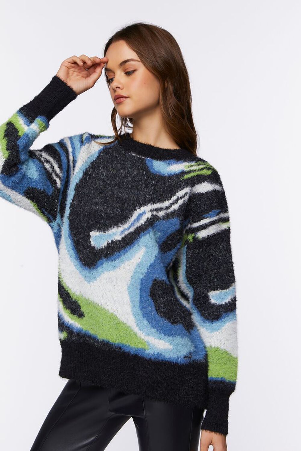 BLACK/MULTI Fuzzy Marble Print Sweater, image 2