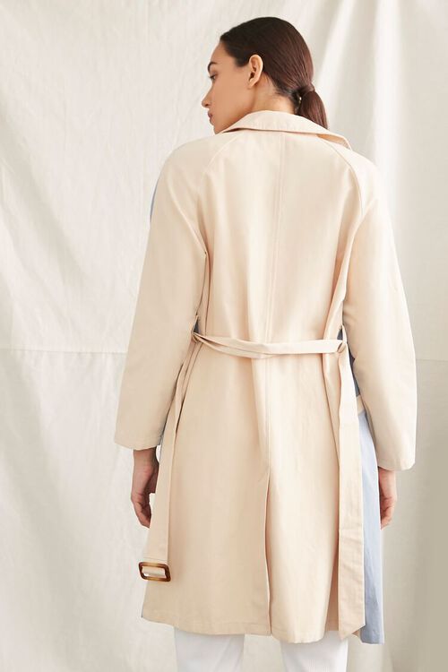 KHAKI/BLUE Colorblock Belted Trench Coat, image 3