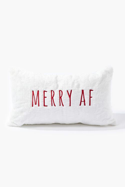 WHITE/MULTI Embroidered Merry AF Plush Pillow, image 1