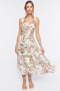 WHITE/MULTI Chiffon Floral Print Midi Dress, image 1