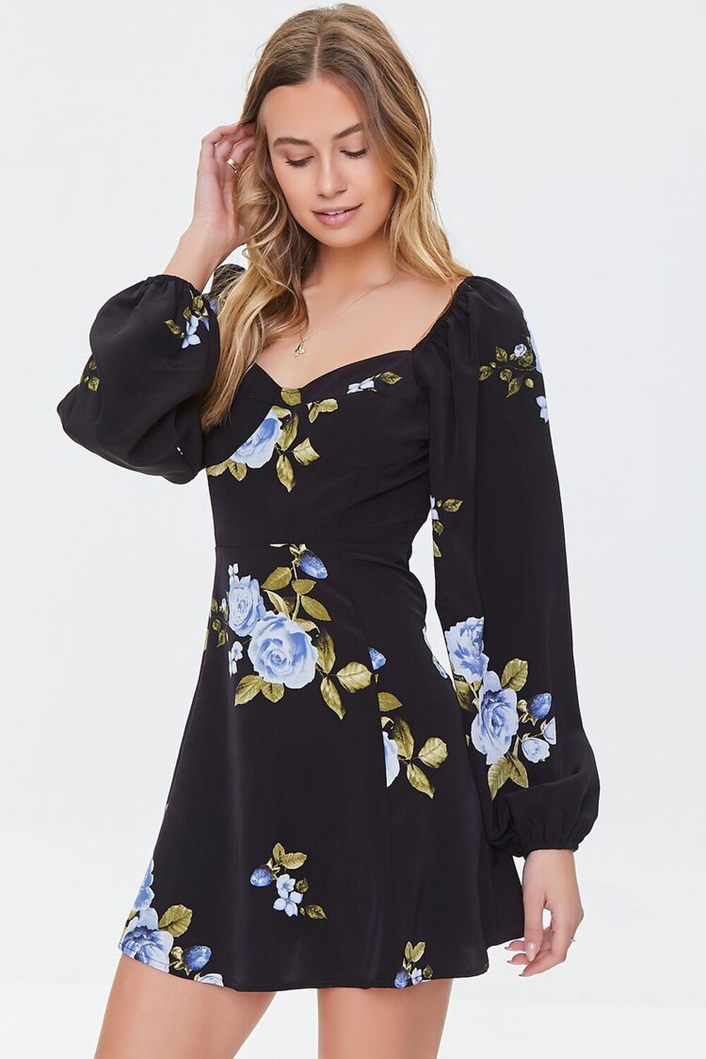 BLACK/MULTI Floral Print Mini Dress, image 1