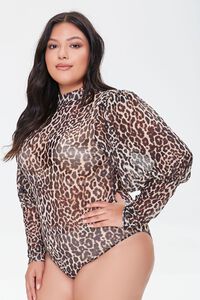 TAN/MULTI Plus Size Mesh Leopard Bodysuit, image 5