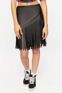 Faux Leather Fringe Midi Skirt, image 2