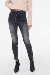 BLACK Belted High-Rise Jeans, image 1
