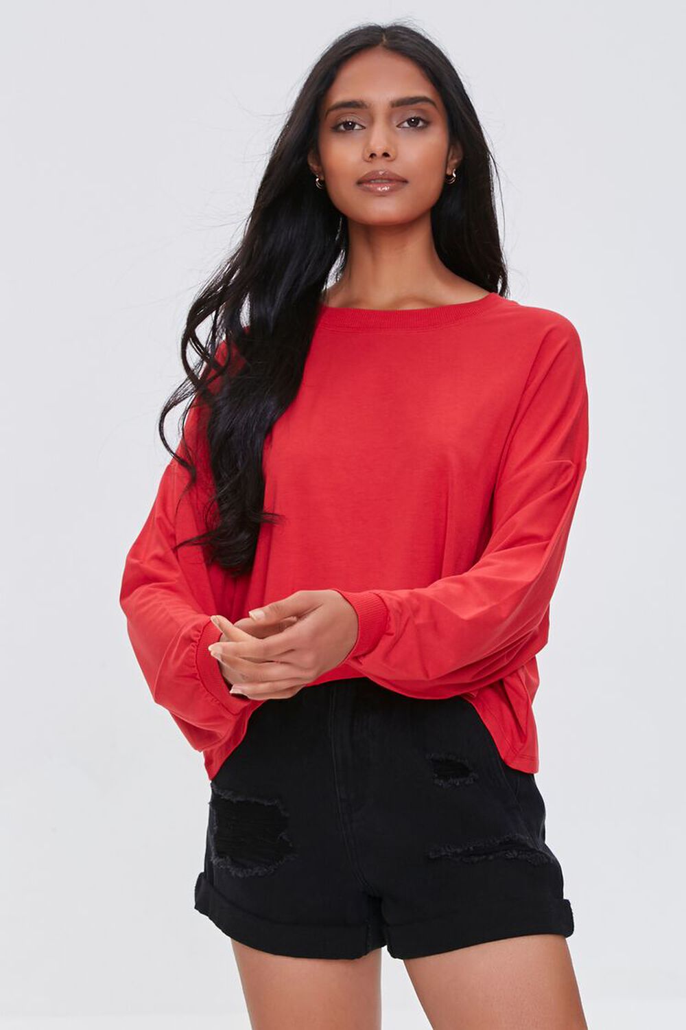 RED Drop-Sleeve Batwing Top, image 1