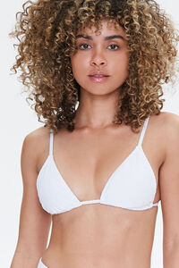 WHITE Ribbed Triangle Bikini Top, image 4