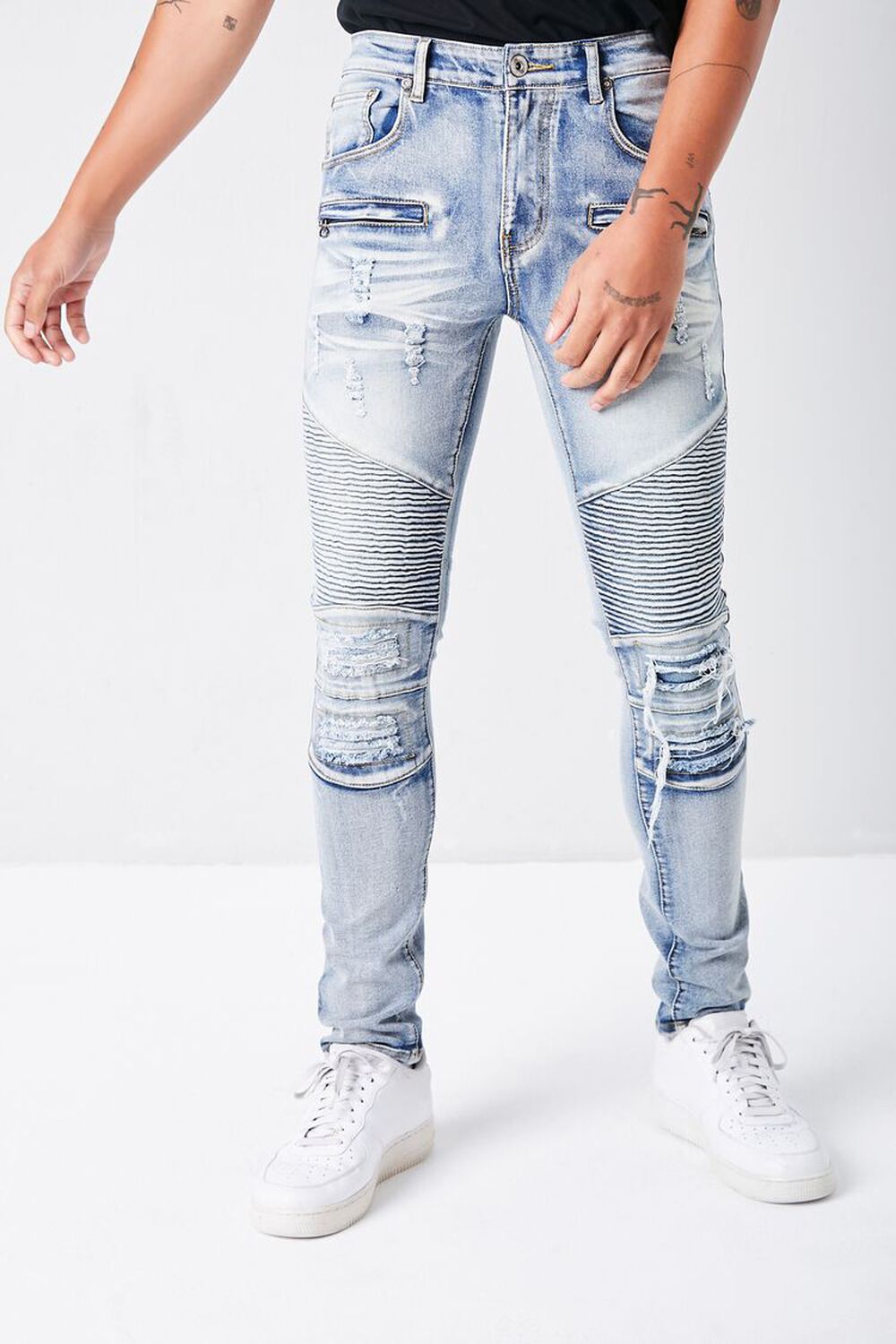 BLUE Distressed Slim-Fit Moto Jeans, image 2