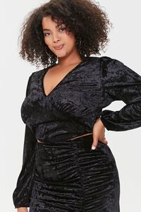 BLACK Plus Size Velvet Crop Top & Skirt Set, image 5
