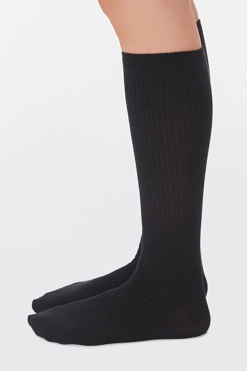 BLACK Ribbed Knee-High Socks, image 2