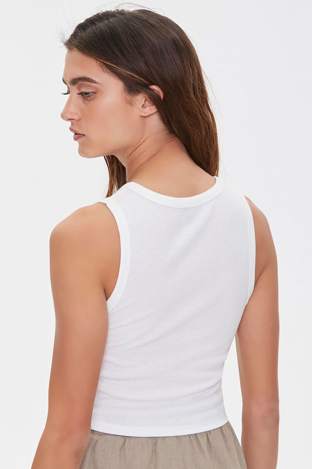 WHITE Ribbed Knit Crop Top, image 3
