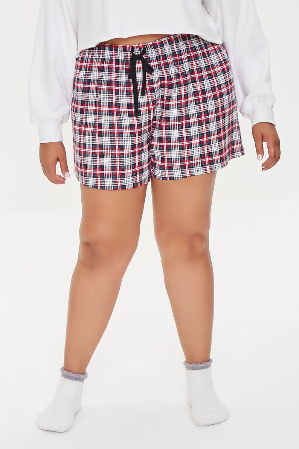 RED/MULTI Plus Size Plaid Flannel Pajama Shorts, image 2