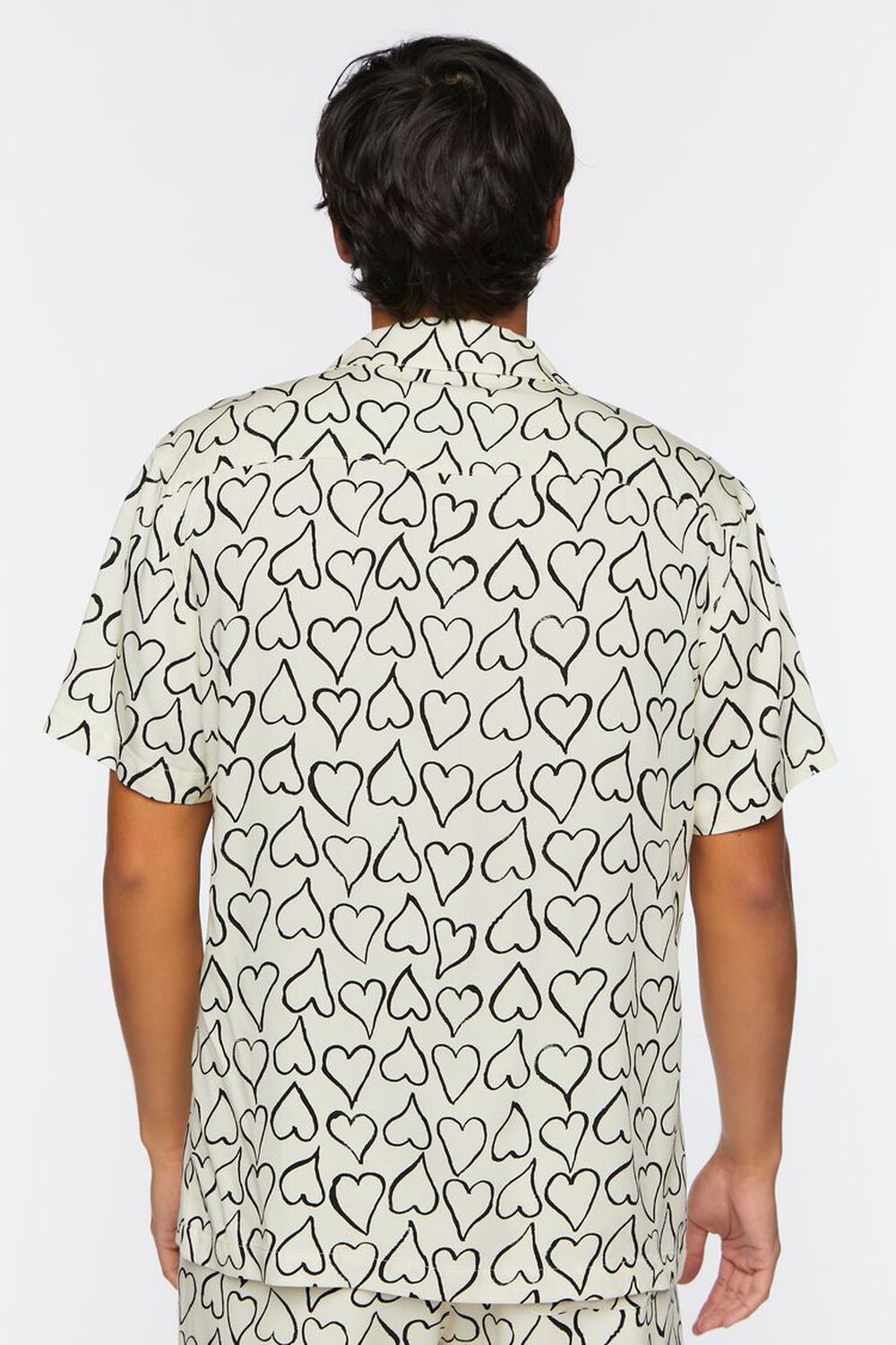 WHITE/BLACK Heart Print Short-Sleeve Shirt, image 3